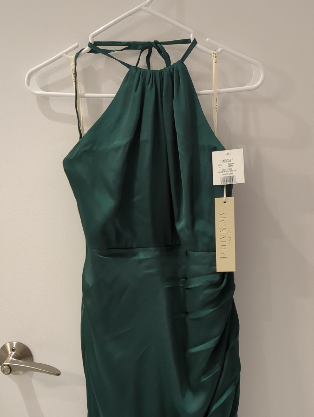 Signature Halter Satin Emerald Green Evening Dress